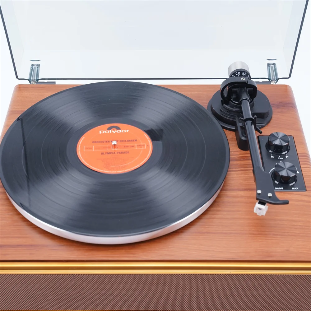 2024 جهاز استقبال بلوتوث خشبي 5.0 فونوغراف عتيق مشغل تسجيلات فينيل القرص الدوار العتيق مع مكبر صوت مدمج