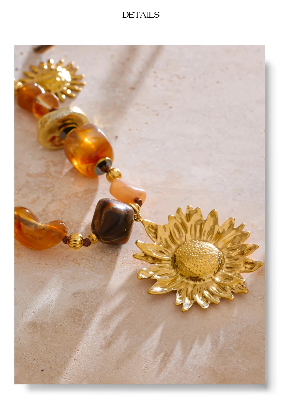 Yhpup 76 + 6 cm Acryl Kunststoff Perlen Kette Sonnenblumen Anhänger Lange Halskette Edelstahl Handgemachte Charme Schmuck Großhandel 2025 – Detail 7