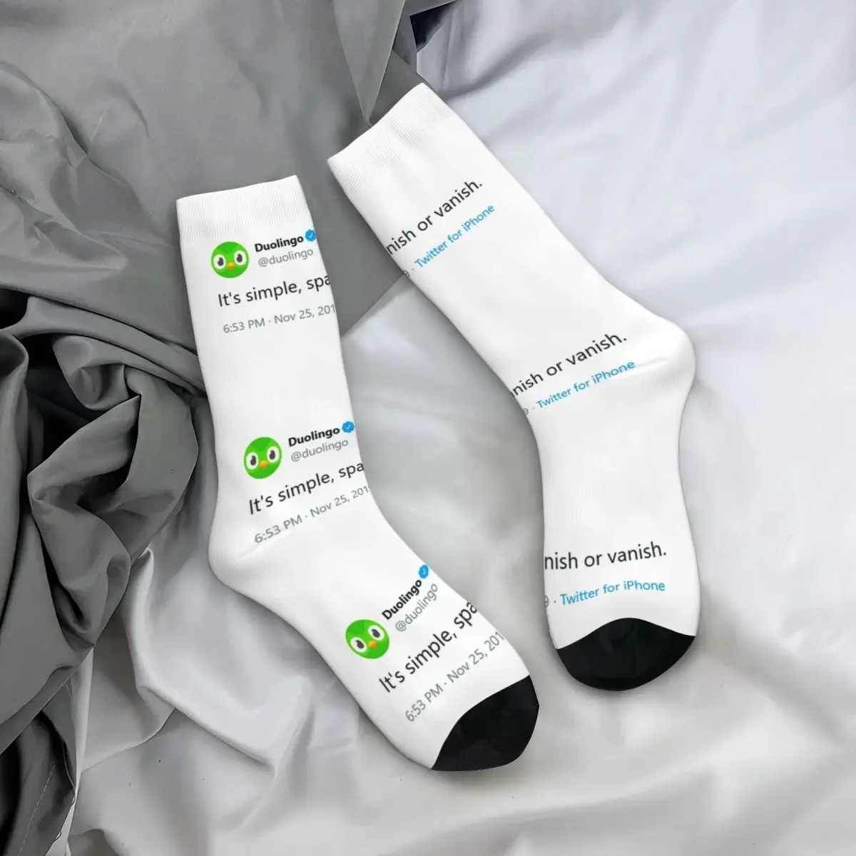 

All Seasons Crew Stockings Evil Duolingo Owl Tweet Meme Socks Harajuku Long Socks for Men Women Valentine's Day Gifts