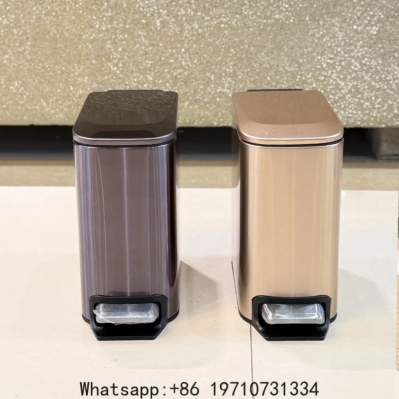 

6L Stainless Steel Pedal Trash Can with Light Double Metal Narrow Design for Bathroom Bedroom Office Hotel - Luxury Waste Bin