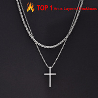 Vnox Mens Cross Necklaces, Stainless Steel Layered Plain Cross Pendant, Rope Box Chain Necklace, Simple Prayer Jesus Collar