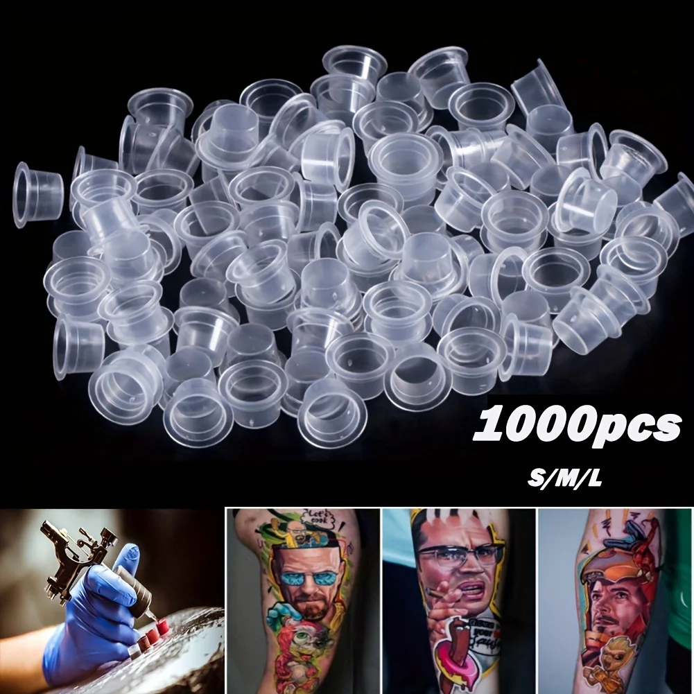 1000pcs Disposable Plastic Tattoo Ink Cups Permanent Makeup Pigment Clear Holder Container Cap Tattoo Accessory