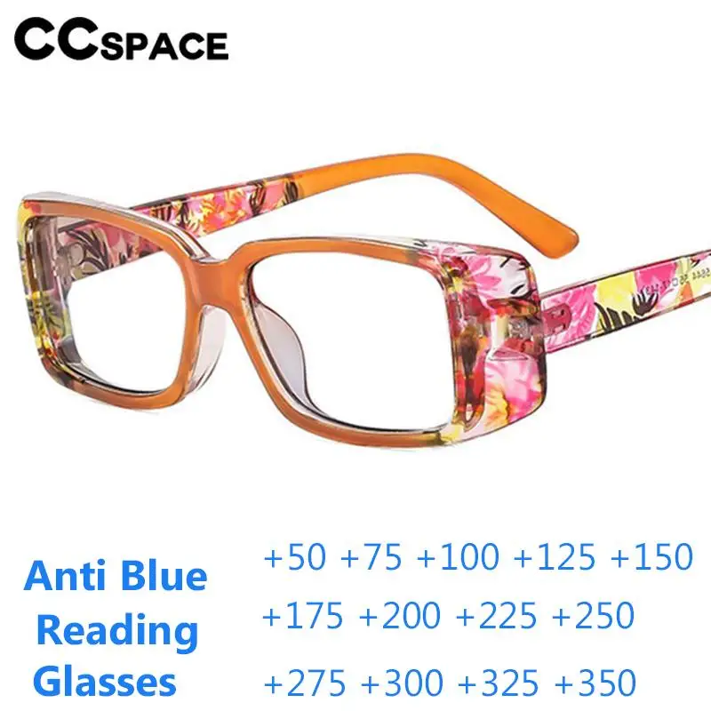 B57552 Flowers Anti Blue Light Reading Glasses Lady Casual Retro Square Optical Presbyopia Eyeglasses +50+100+150+200+300+350