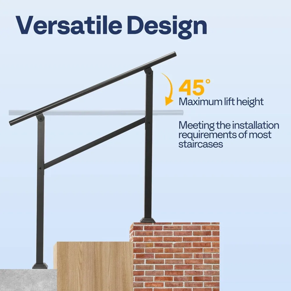 2-Pack 3 Step Hand Rails for Outdoor Steps, Wrought Iron Railing, Black Oval Exterior Hand Railing,or Indoor Stairs, Railing Kit