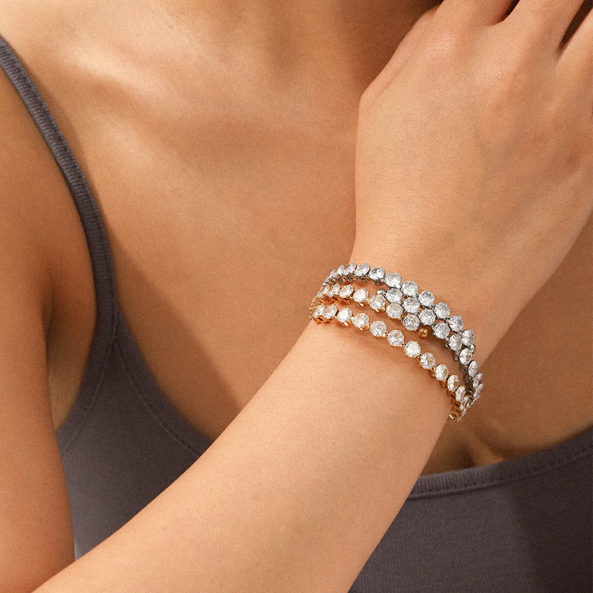 

Luxury Zircon Stainless Steel Open Bracelet for Women Gold Silver Color Adjustable Cuff Bracelet Fashion Jewelry Gift