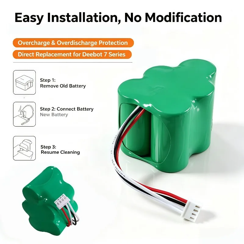 6V 5.2Ah-12.8Ah Ni-MH Rechargeable Battery Compatible ECOVACS Robot Sweeper 620 710 D76