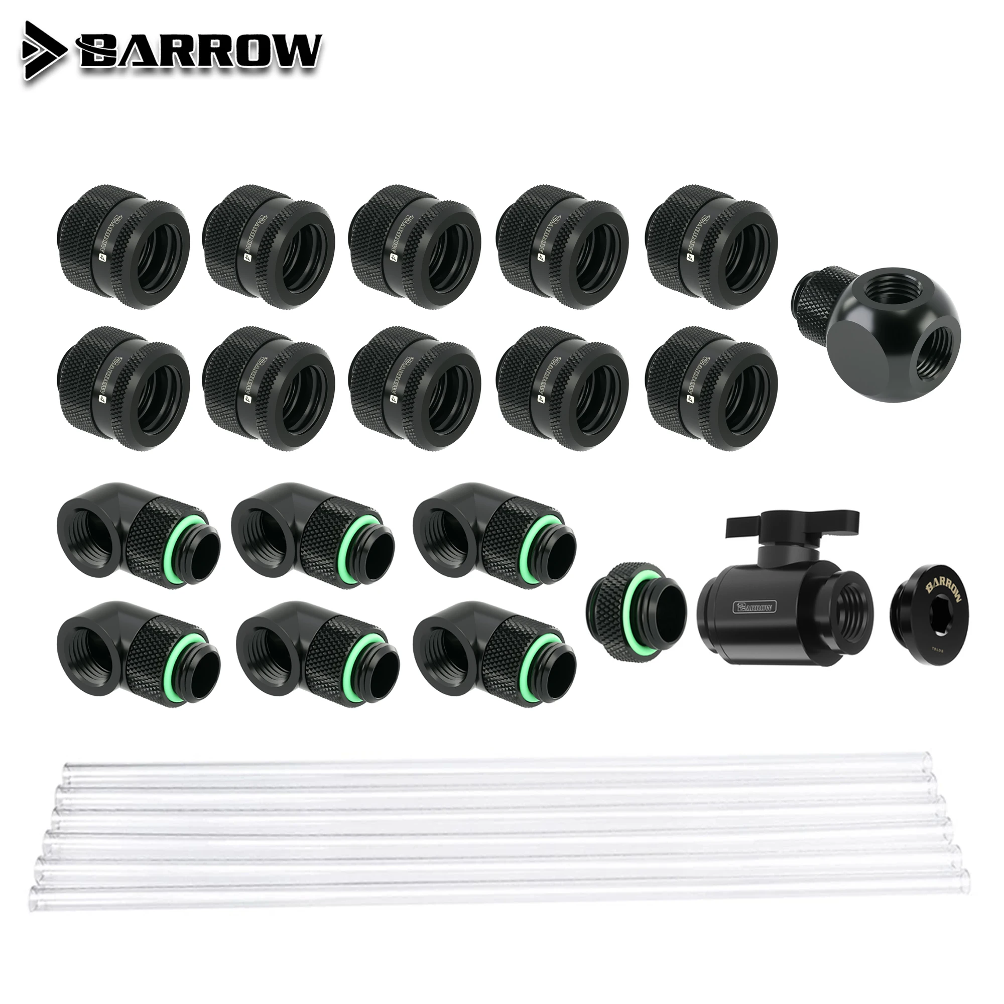 BARROW PC Water Cooling PETG Hard Tube G1/4" Fittings Custom Liquid Loop System Kit With Water Value,Rigid Fitting Connector