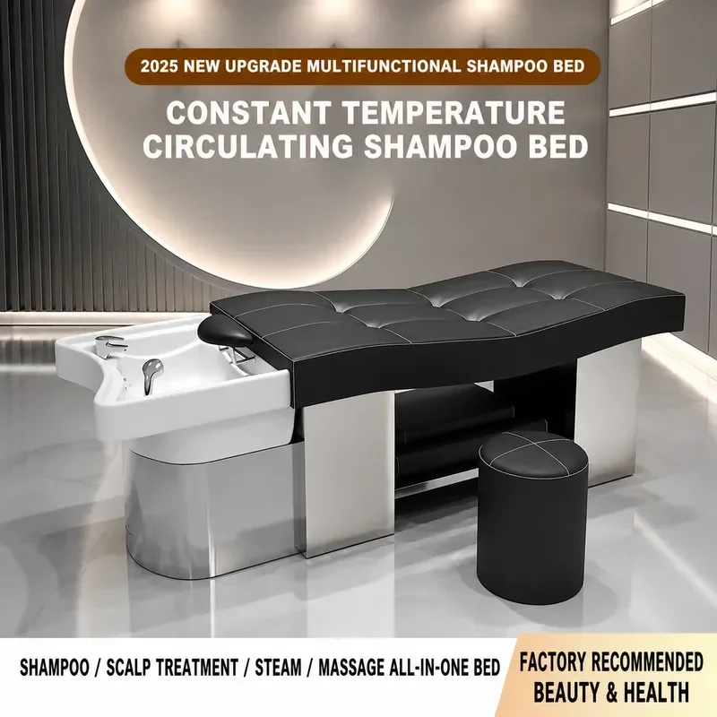 Thai Ceramic Basin Stainless Steel Shampoo Bed with Fumigation Water Circulation Massage for Hair Barber Shop Head