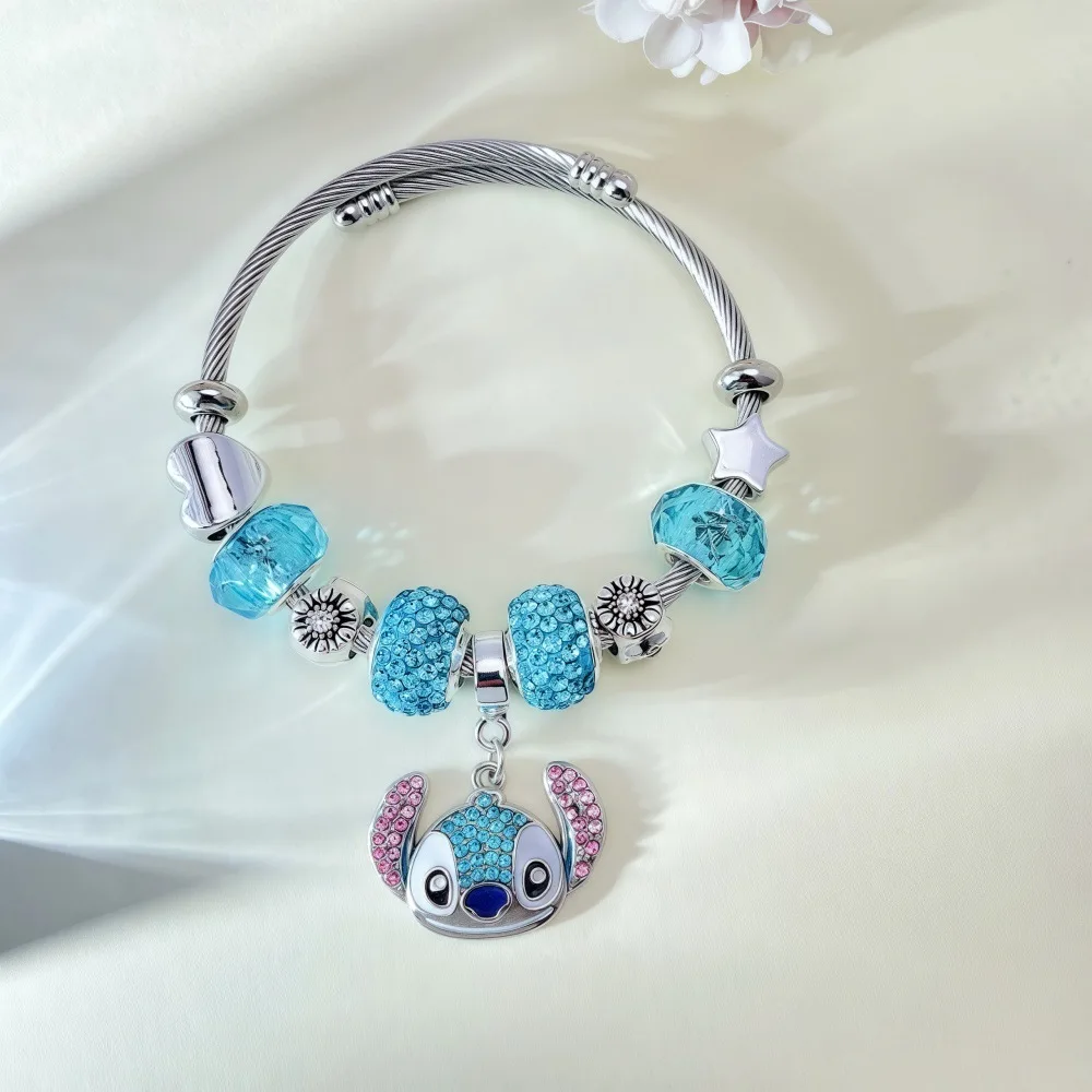 1pc Kawaii Stitch Cartoon Collana con strass e bracciale Set Gioielli di moda carini per donne e ragazze Regalo ideale per i fan Birt