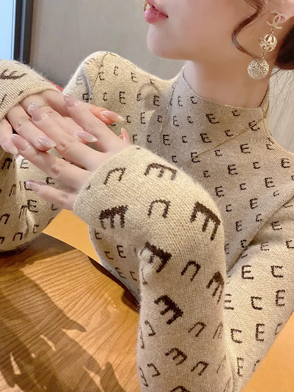   f Suéter de punto High Ne para mujer Faion Slim Fit Ropa interior Casual Sle Long Sve Poliéster Camere Blend