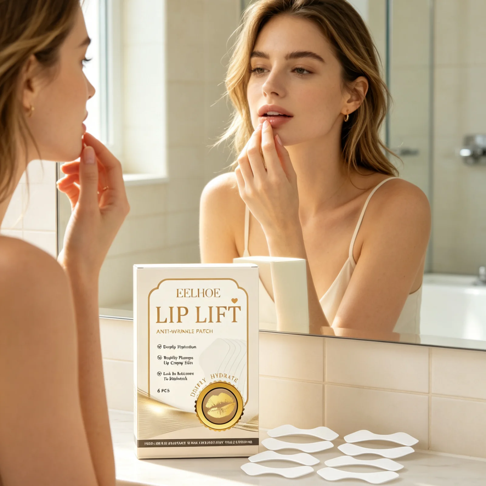 EELHOE Lip Lift Anti Wrinkle Patch Reduce Fine Lines Deep Hydrating Smoothing Even Skin Tone Relieve Dryness Lip Care Patch 6PCS
