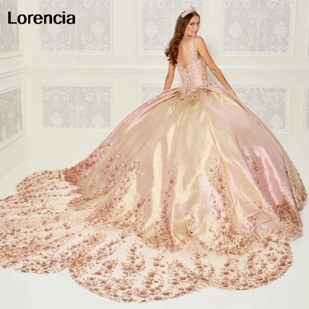 Lorencia Blush Quinceanera Satin Ball Gogethe、Cape付きレースアップリケビーズ、mexicoコルセット、甘い16、15年、yqd723