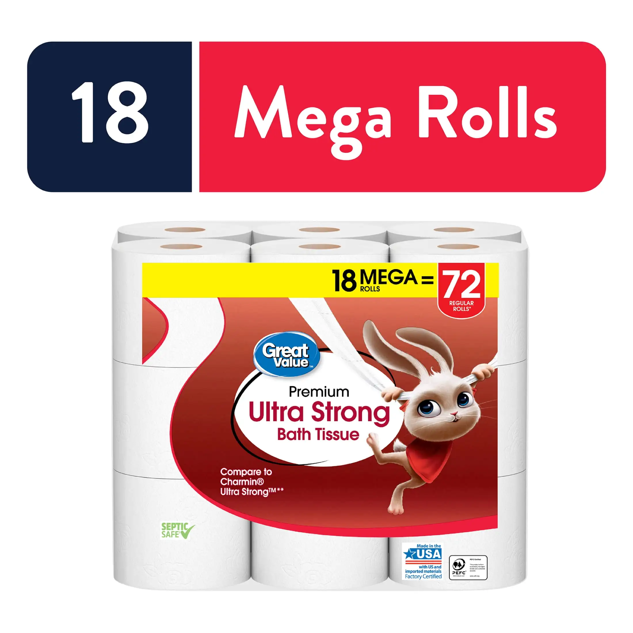 

Ultra Strong 2-Ply Toilet Paper, 18 Mega Rolls