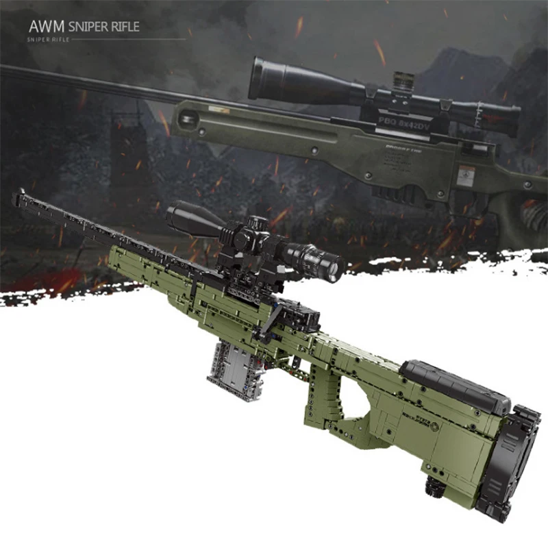 Military Technic Real Weapons AWM Sniper Rifle Bullet Guns Building Blocks Model King Outdoor Games Kids Toys For Boys Gifts