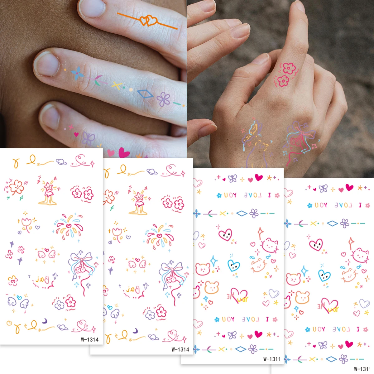 ملصق وشم مؤقت صغير ملون كرتوني لطيف مقاوم للماء ملصق وشم للرجال والنساء ملصقات وشم مزيفة على شكل فن الجسم