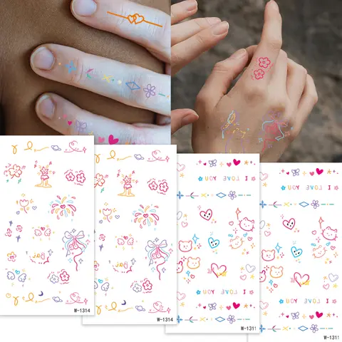 작은 임시 문신 스티커 다채로운 만화 귀여운 방수 문신 스티커 남성 여성 바디 아트 가짜 문신 스티커