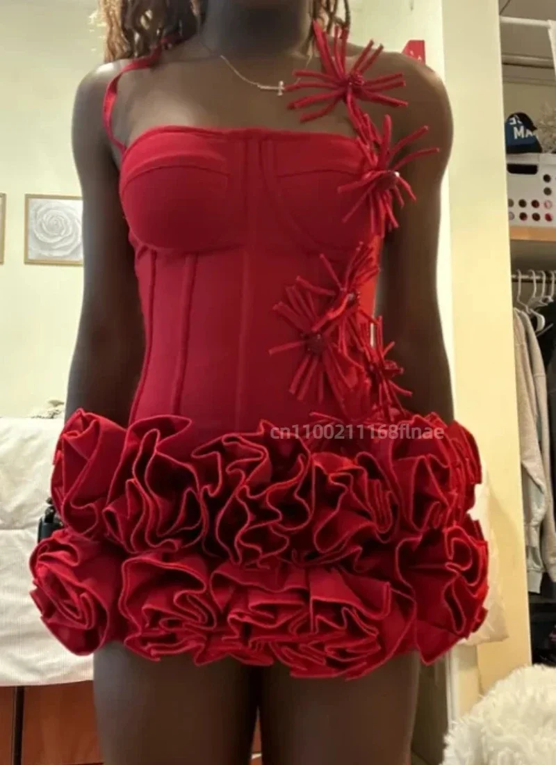 

Sexy Spaghetti Strap Ball Dress Two-piece Set, Elegant Ladies' Fashionable Luxury Birthday Party Red and Black Bandage Set Dress