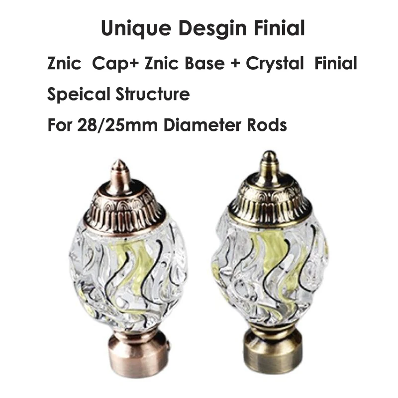 

Sunshida 2Pack Brass Luxcy Premium Crystal Znic Curtain Rod Finial Curtain Pole Finial Cap For 25-28mm(1 to 9/8IN) Diameter Rods