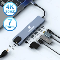 7 in 1 USB C Docking Station with Sd TF Card Reader Ethernet PD Ports USB 3.0 and Ports USB 3.0 2.0 for MacBook Pro Air HP XPS