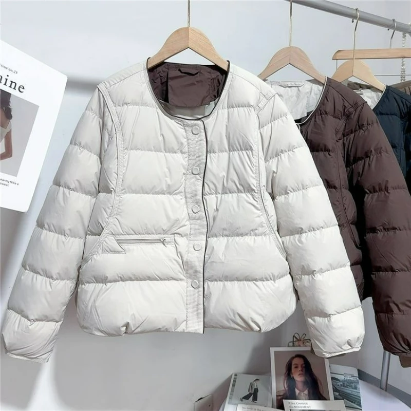 Fashionable Loose Single-breasted Warm Coat for Autumn Winter 2026 A Light Thin Round-neck Short Cotton-padded Jacket for Women