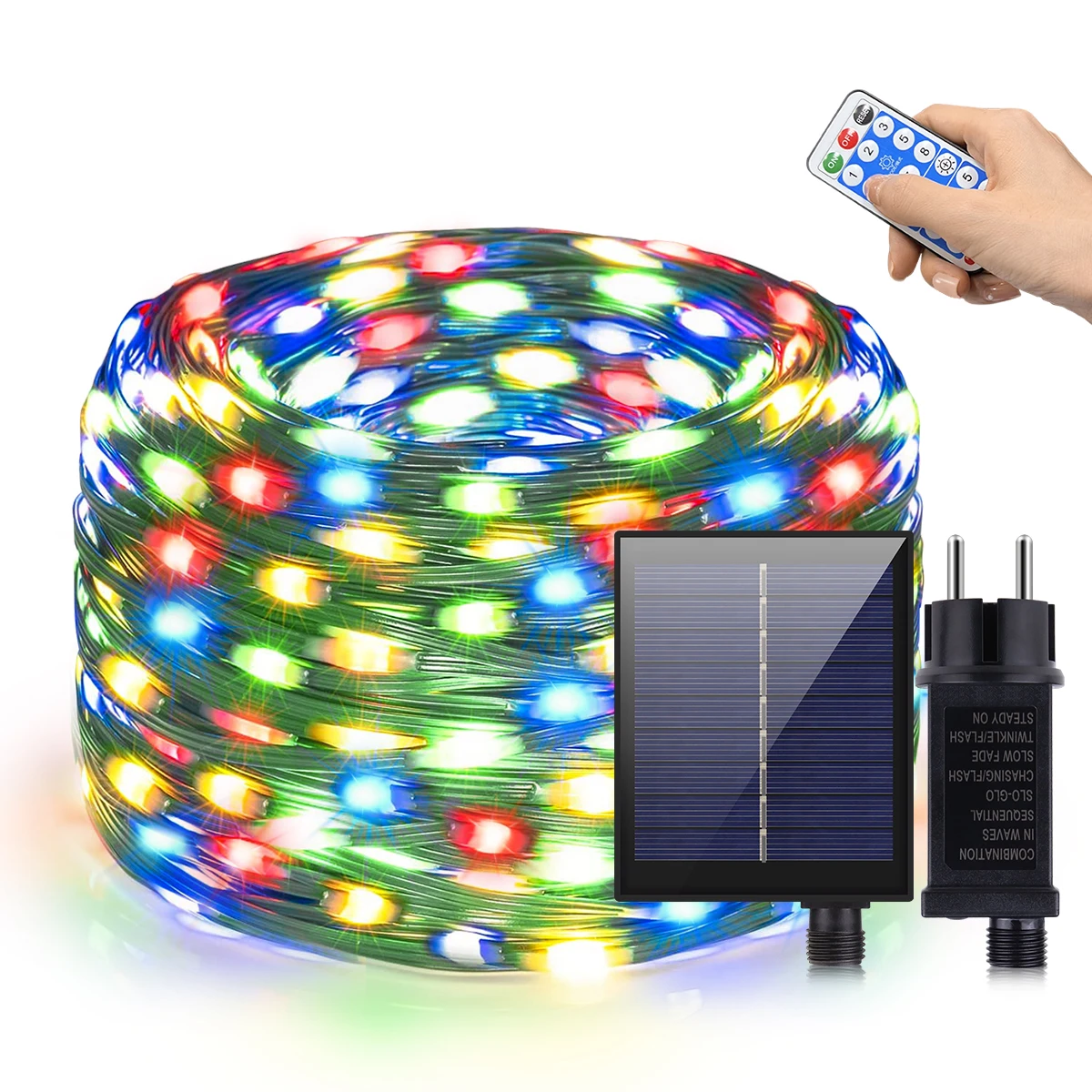 Quick Solar Rechargeable LED Green Wire String Light 110V 220V Waterproof Fairy Lights Outdoor Patio Garden Christmas Decoration