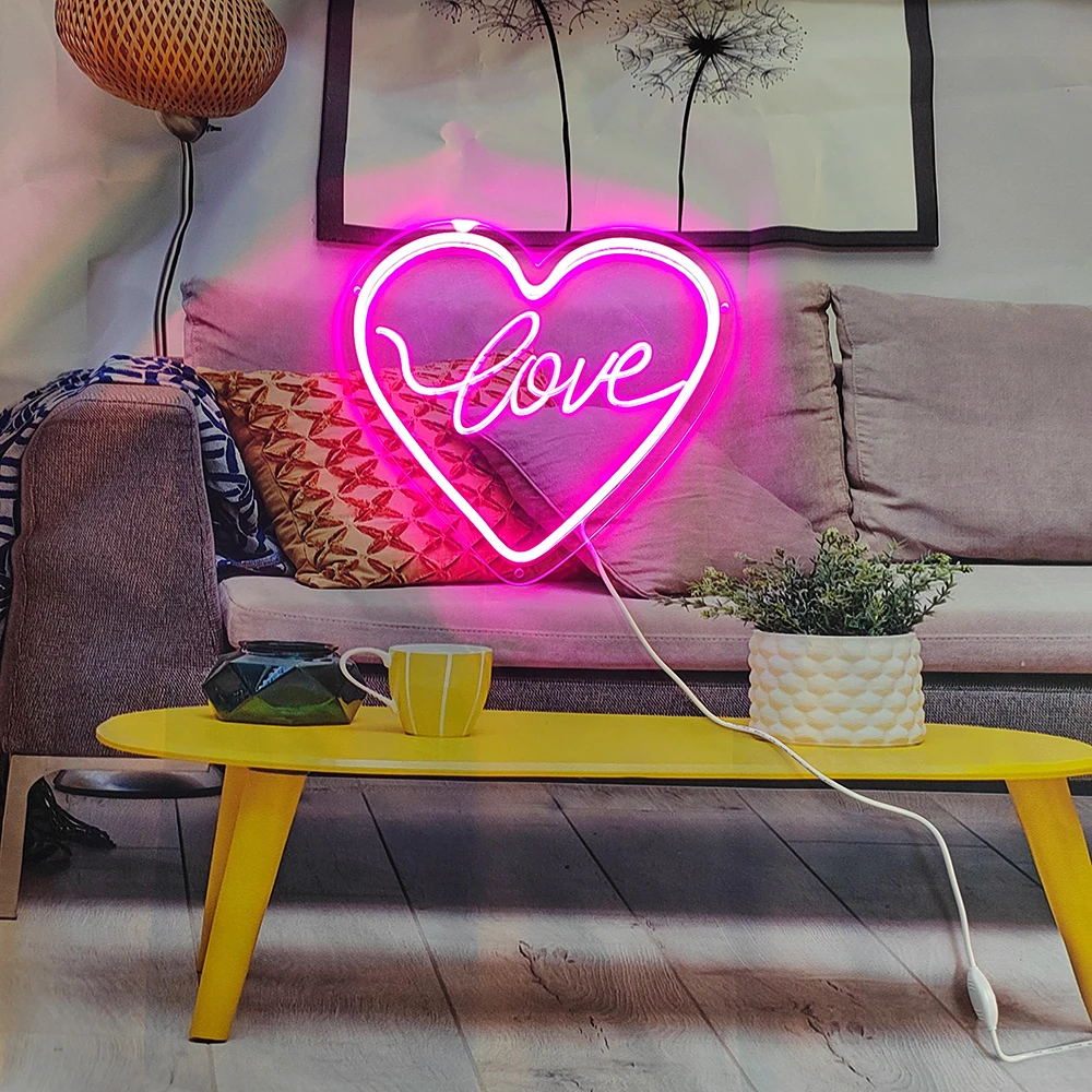 LOVE LED Neon Light Sign for Party Supplies, Girls Room Decoration Accessory, Table Decoration Home Decor Neon Night Light USB