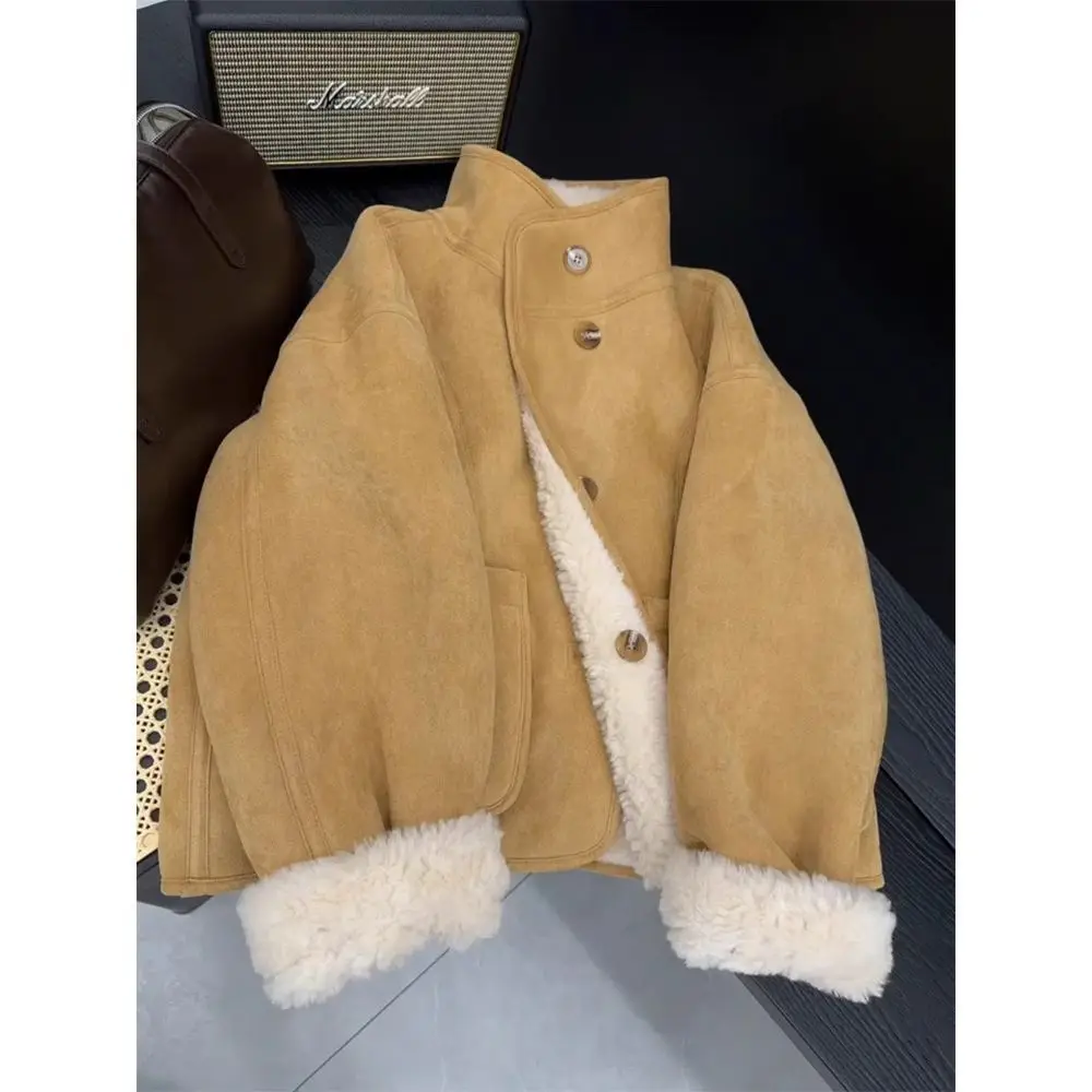 Shearling Coat Women Winter - Double Faced Fur Jacket with Quilted Lining, Y2K Luxury Casual Outerwear, Brightening Effect Versa