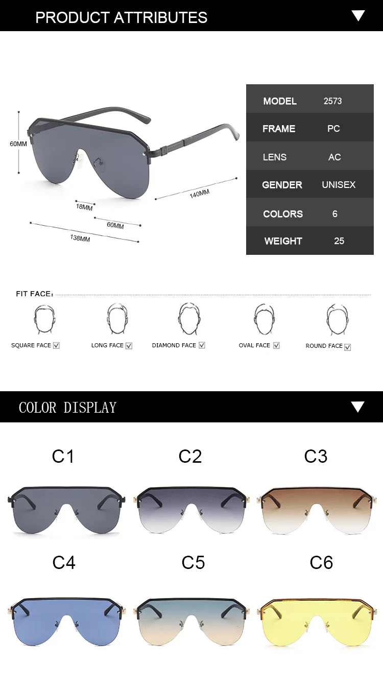 2021 New One-piece Lens One-piece Sunglasses Retro Fashion Sunglasses Trend Street Photography Sunglasses