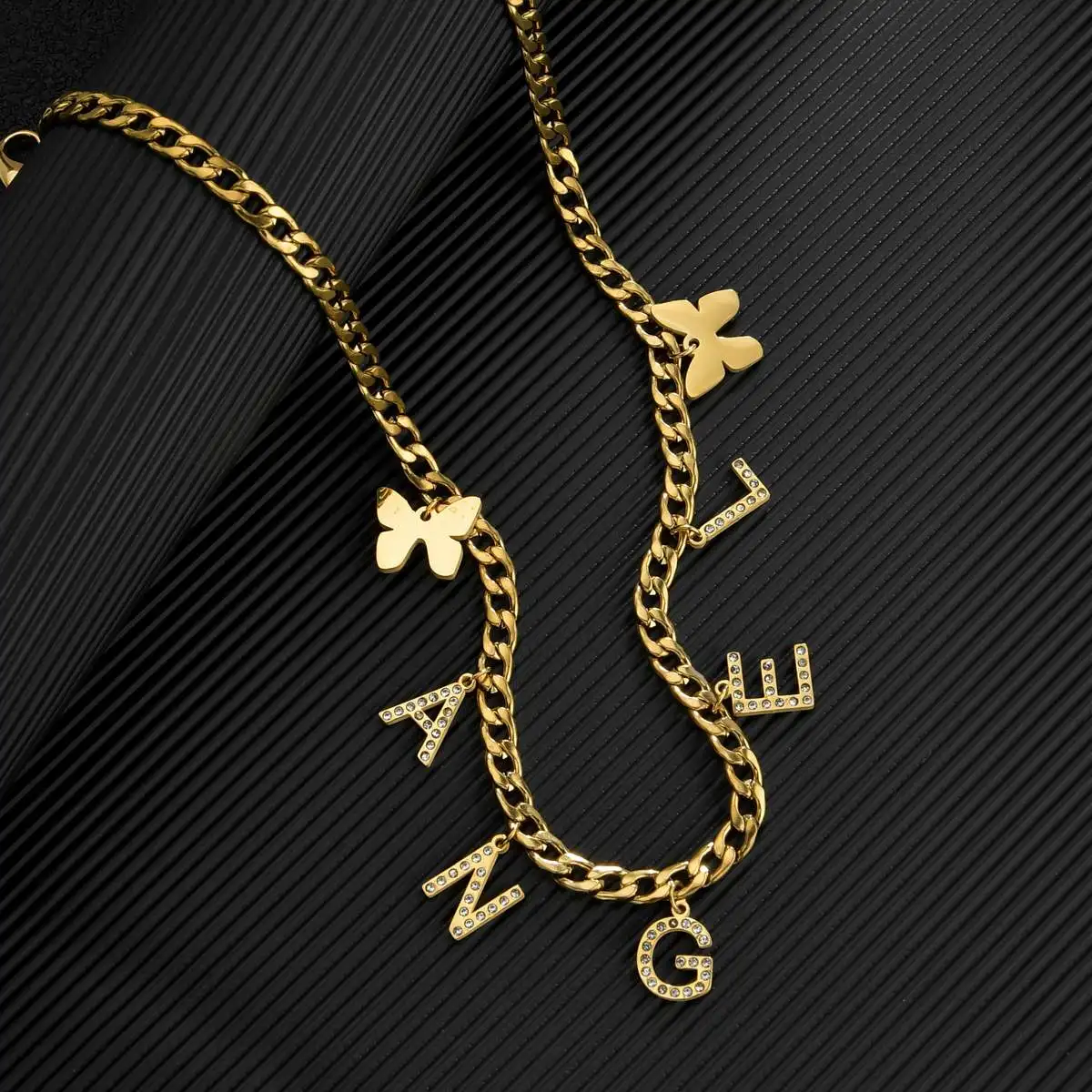 Acheerup Custom 1-6 Names Necklace For Women Stainless Steel Butterfly Zircon Multiple Letter Cubic Pendant Jewelry Gift