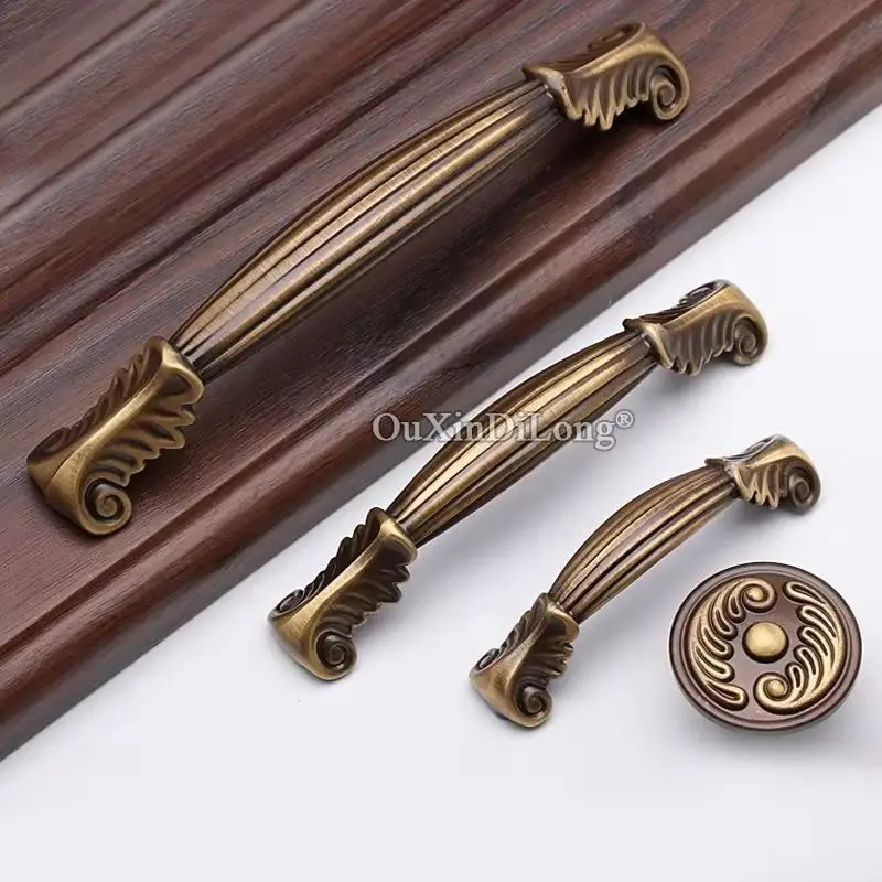Retro  10PCS Pure Brass Antique Furniture Handles Drawer Pulls Cupboard Wardrobe Kitchen Shoe TV Cabinet Pulls Handles and Knobs