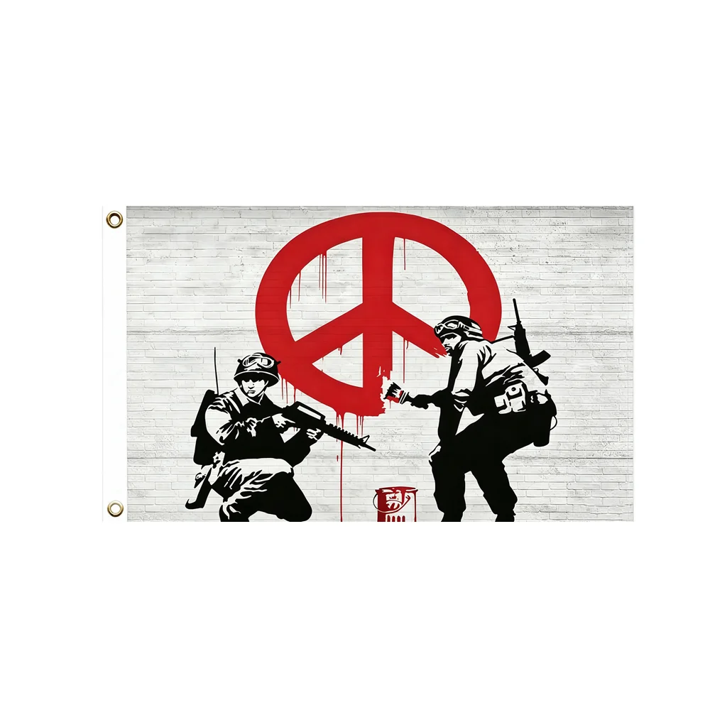 Banksy Anti War Peace Graffiti Flag 2x3ft 3x5ft Polyester Banner Indoor Outdoor Dorm Wall Hanging