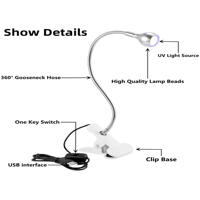 네일용 UV 램프, 미니 LED 젤 네일 폴리쉬 라이트, 3W 젤 네일 드라이어, 유연한 구즈넥 포함, 젤 네일 폴리쉬 경화용