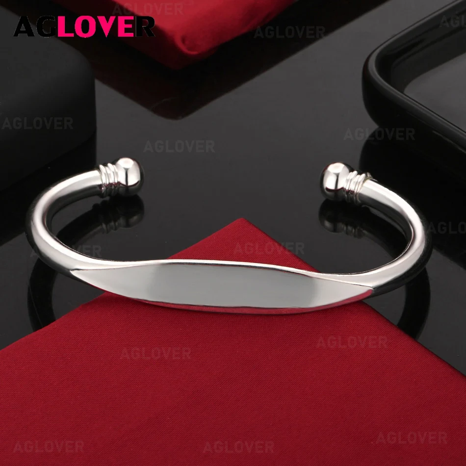 

AGLOVER 925 Sterling Silver 5mm Flat Opening Adjustable Bracelet Charm Fashion Woman Engagement Jewelry