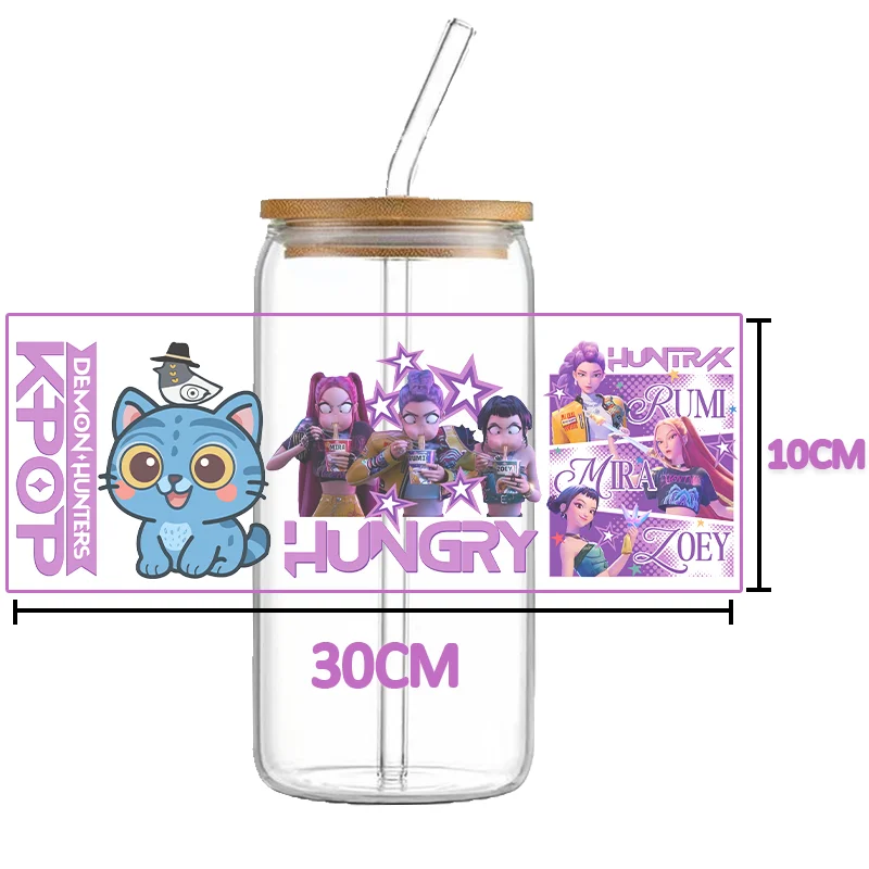 HUNTRX k-pop dtf شيطان الصيادين التفاف نقل الكؤوس ملصق مائي رومي kpop يطبع Uvdtf زجاجة هنتركس ملصق Uv Dtf سيارة k البوب يلتف #1