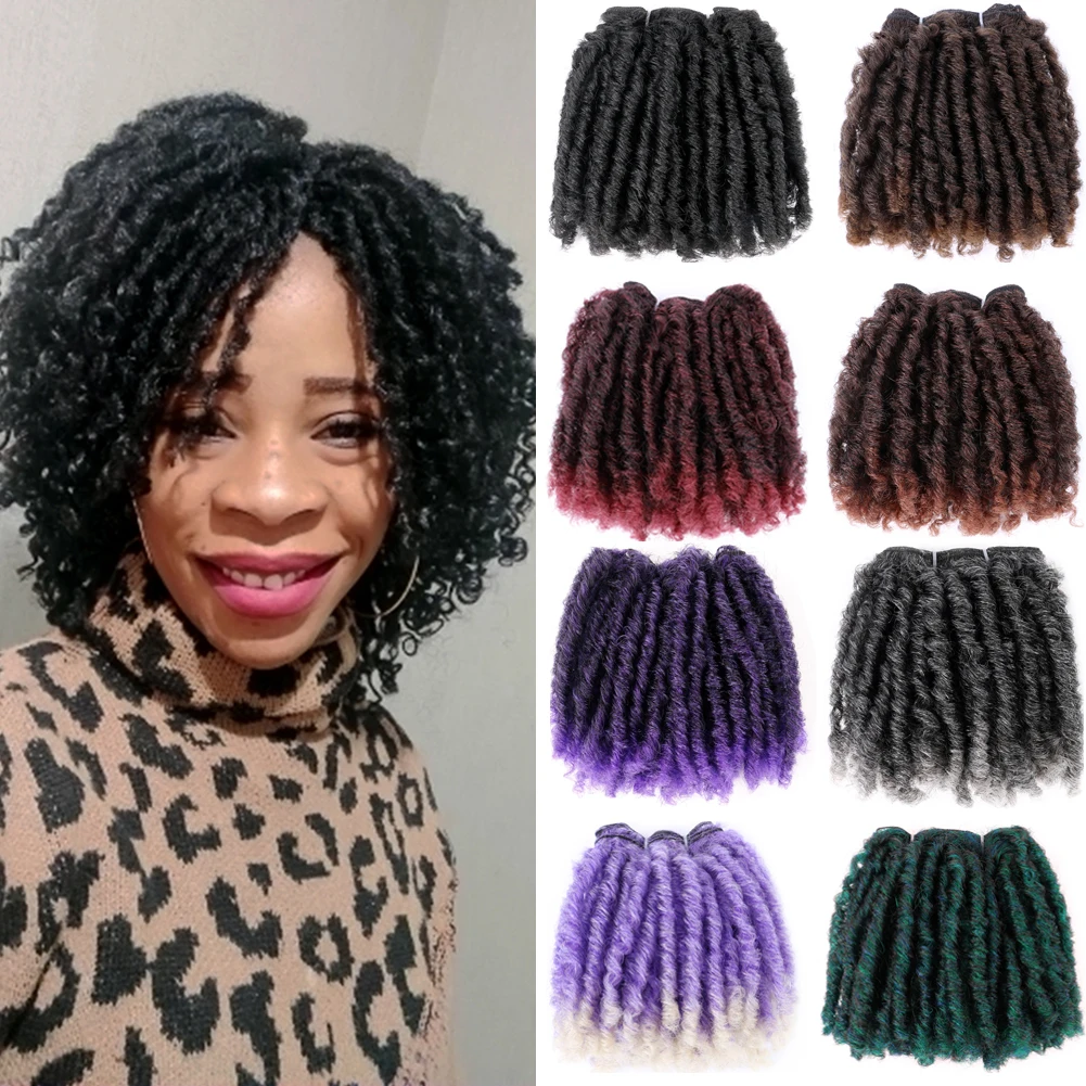 

4Pcs/Lot Dreadlocks Hair Extensions 6 Inch Synthetic Afro Kinky Curly Hair Weave Bundles Bouncy Afro Twist Hair Weft For Women