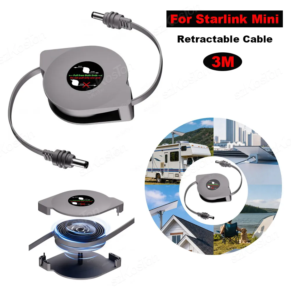 

Retractable Cable for Starlink Mini DC5521 to DC5521 Power Cable Plug and Play for RVs Camping Travel Outdoor 3M