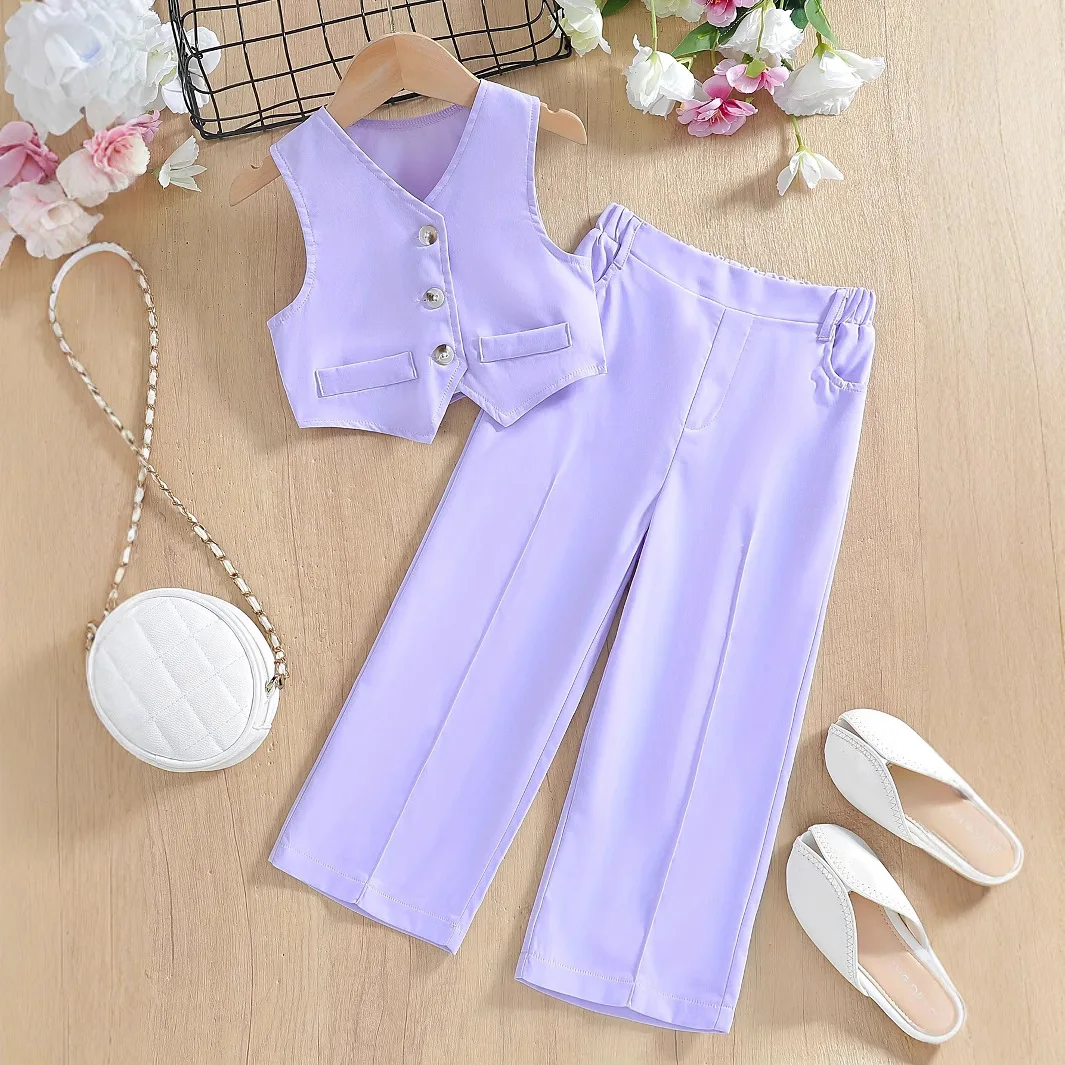 Summer girls suit vest vest top casual suit trousers light purple children's two-piece trousers suit