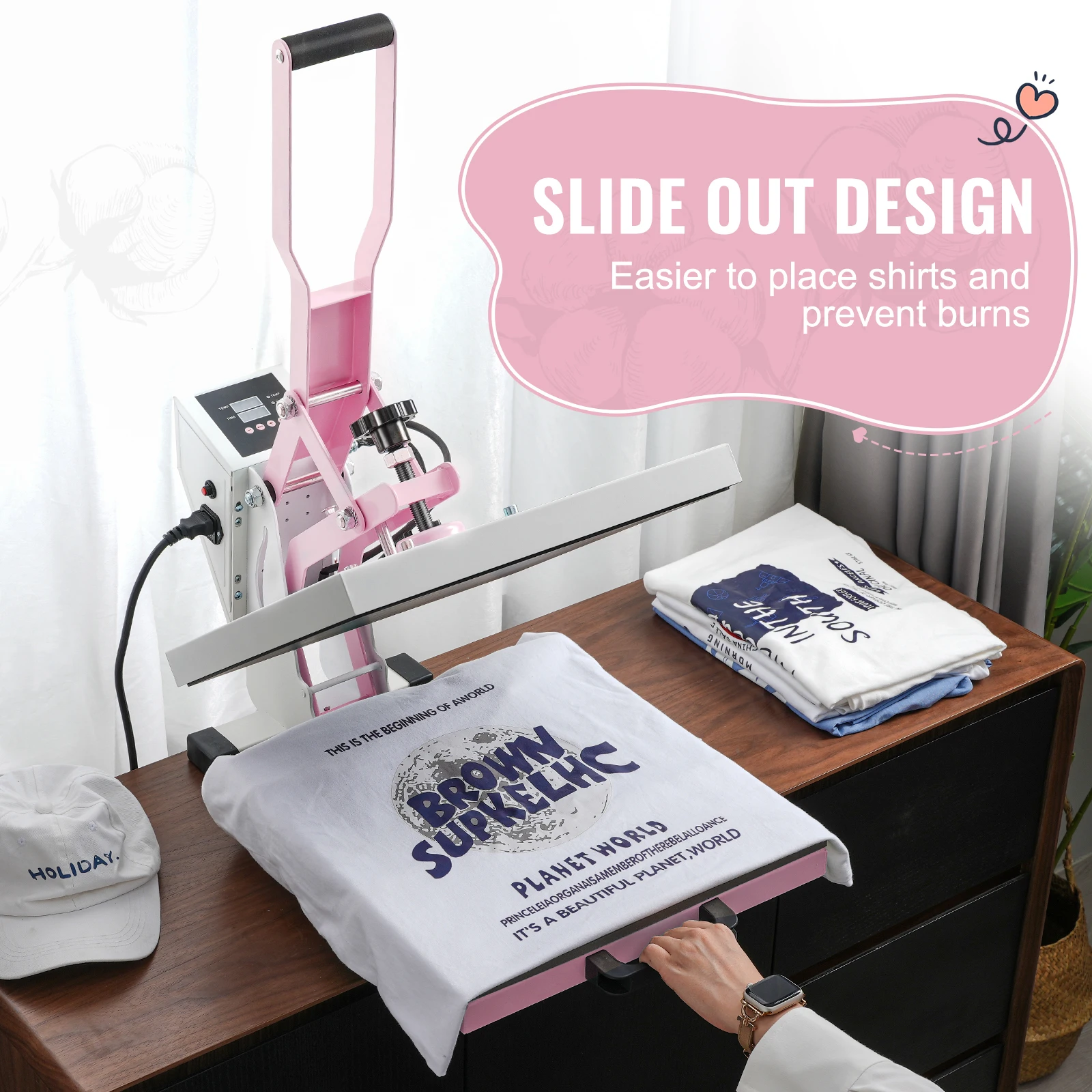 SucceBuy Heat Press 15 x 15 in Heat Press Machine Slide Out Heat Transfer Machine Fast Even Heating 2-Layer Insulation Cotton