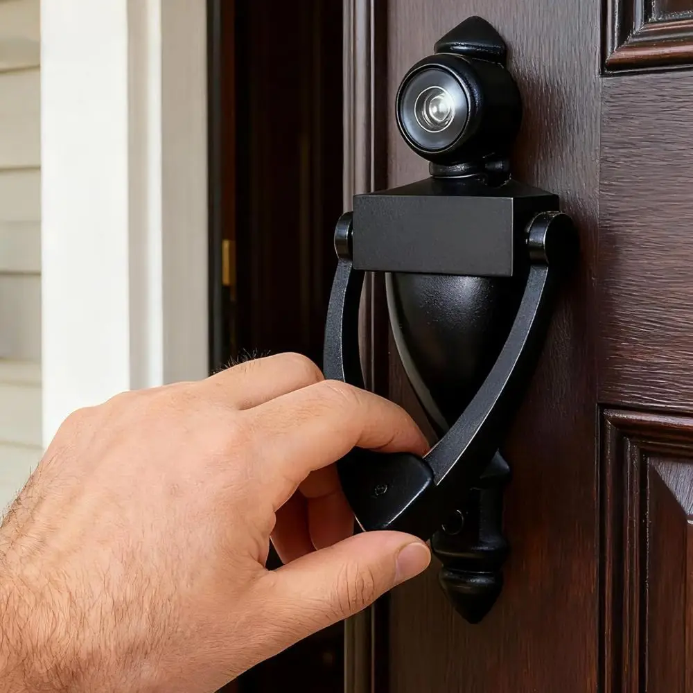 Portable Zinc Alloy Peephole Door Knocker Matte Black Easy Install Front Door Knocker 180° Viewer Doorbell Home Security