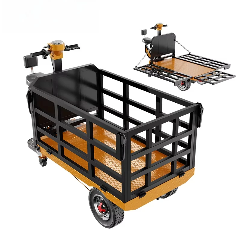 Industrial Electric Flatbed Cart 1500kg Max Load with Removable Guardrails for Warehouse Material Handling