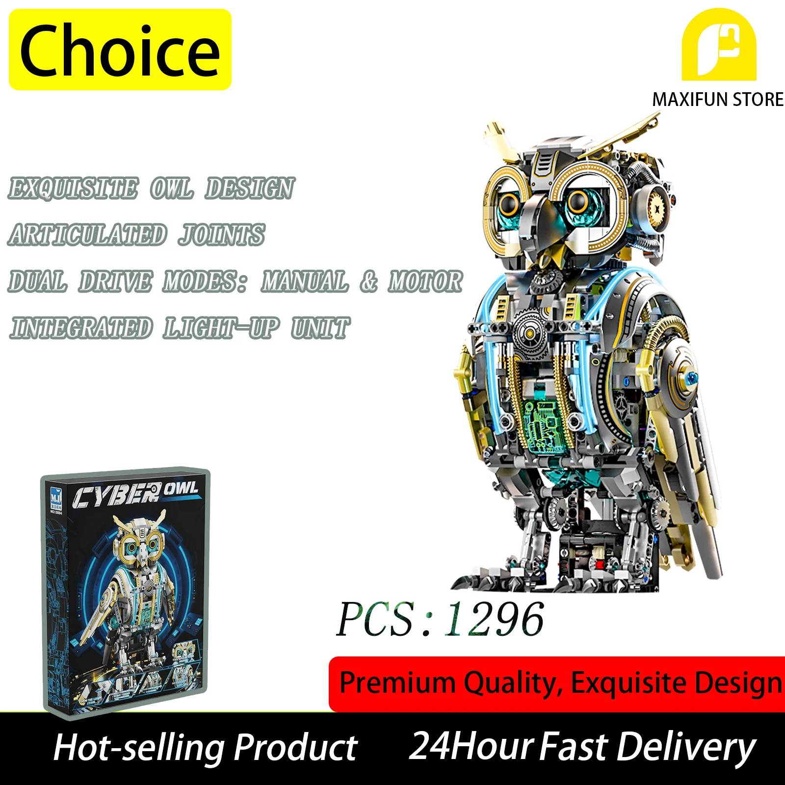 

MOC 1295 шт. игрушка-конструктор совы, модель животного с структурой связи, ручным управлением и моторным приводом, настольный строительный набор для Enthu