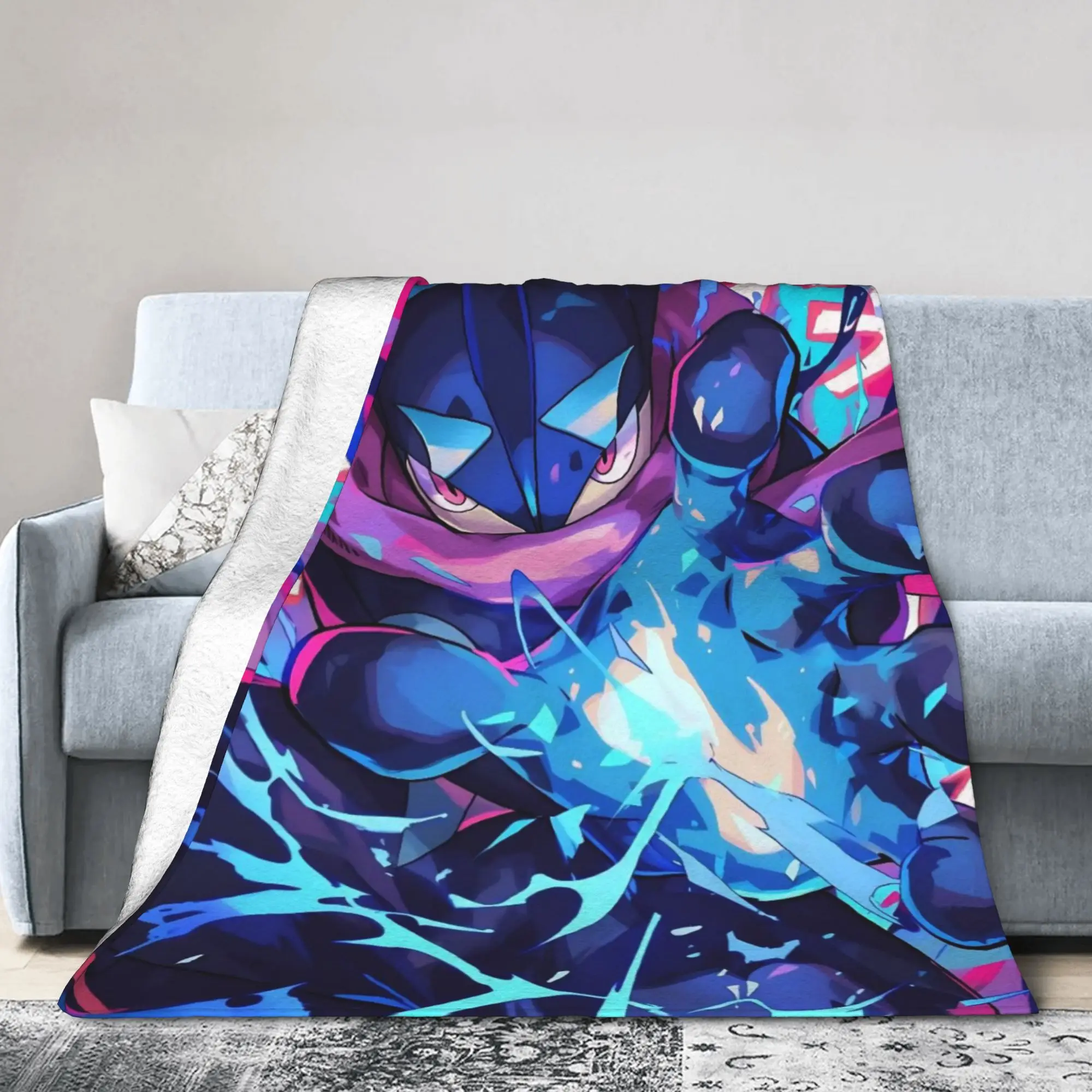 Greninjas Ninja Frog Knitted Blankets Flannel Pokes Anime Super Soft Throw Blankets for Bed Bedroom Quilt