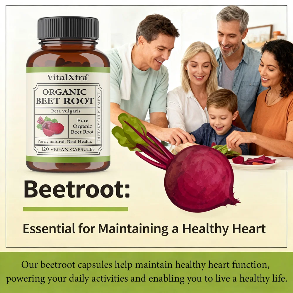 

Organic Beetroot Capsules, Natural Energy and Stamina Support, Promotes Blood Circulation, Supports Heart Health