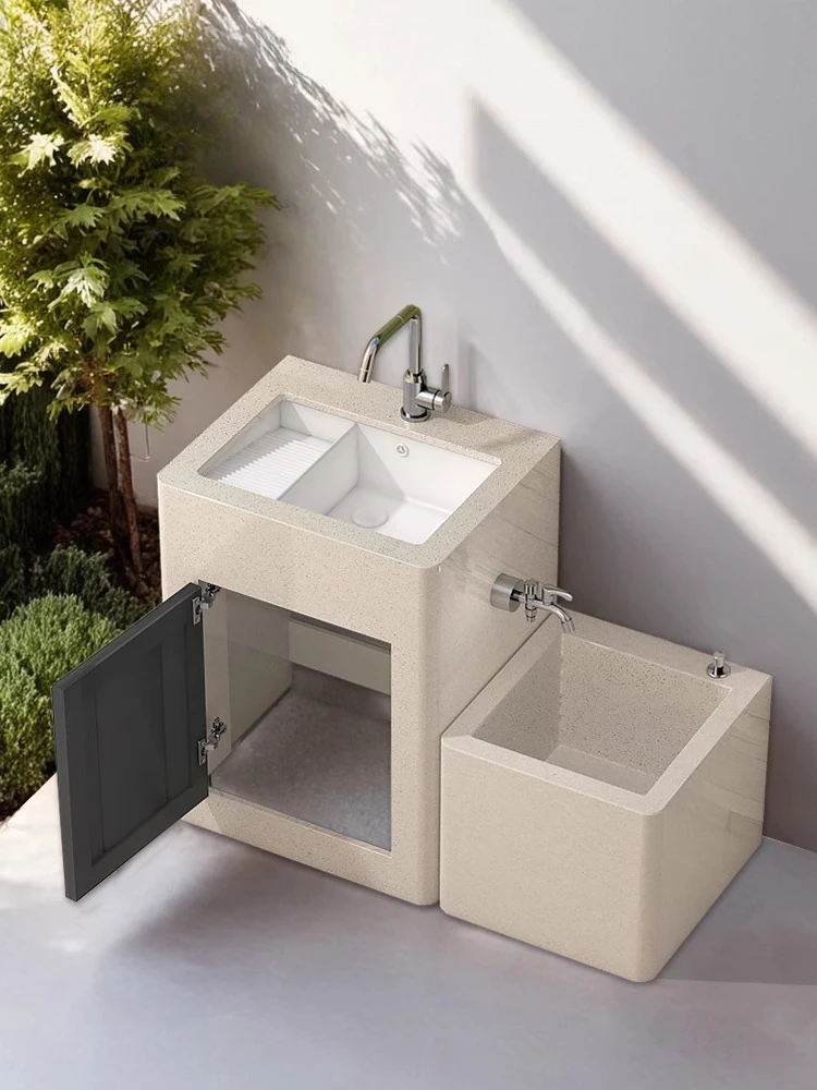 

rock slab outdoor wash basin courtyard outdoor laundry pool with washboard column basin balcony high and low basin combination