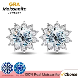 GRA Moissanite diament niezwykłe Halo słońce kolczyki sztyfty z kwiatem dla kobiet 925 Sterling Silver pasjans wesele przyjęcie szlachetna biżuteria