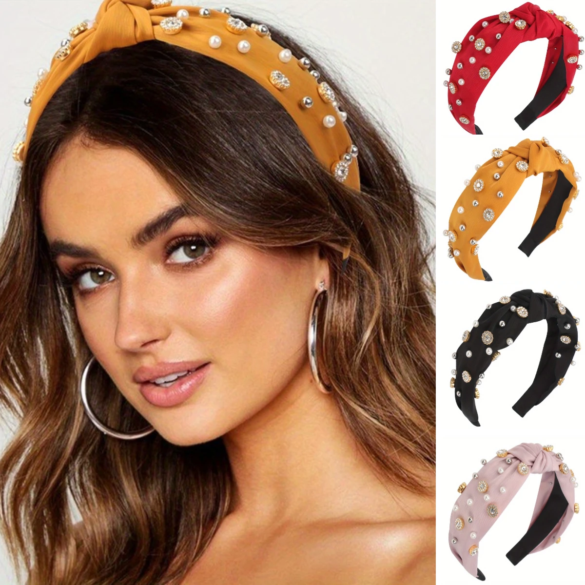 

Pearl Rhinestone Fashion Wide Cross Knot Headband Women Girls Hairband Vintage Hair Hoop Wash Face Makeup Bezel Hair Accessories