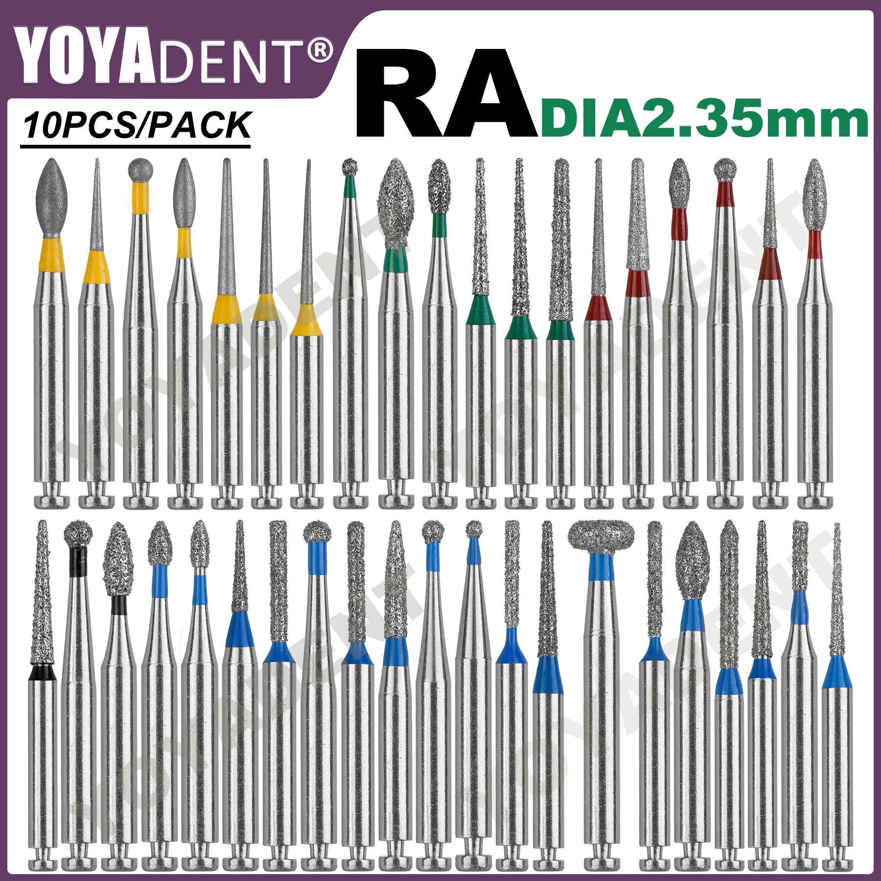 10pcs/pack Dental Diamond Burs Dentistry Drills Dental Poloshing Burs RA Dia.2.35mm For Low Speed Contra Angle Handpiece