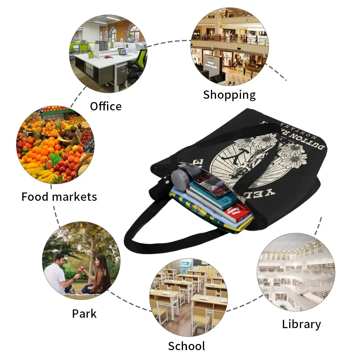 حقيبة تسوق يلوستون داتون رانش، حقيبة كتف قماشية ذات سعة كبيرة، حقيبة يد للمتسوقين والبقالة للنساء #5