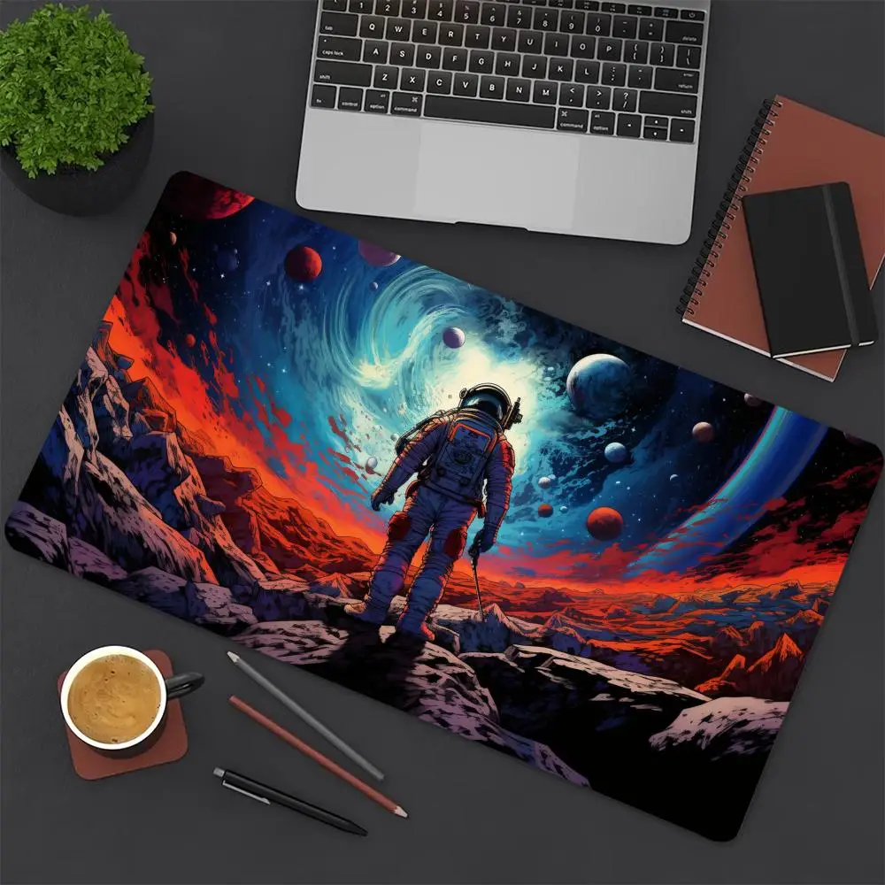 Colorful Space Astronaut Galaxy Large Desk Mat Non‑Slip Rubber Gaming Mouse Pad Keyboard Pad For Office Laptop Gaming Setup