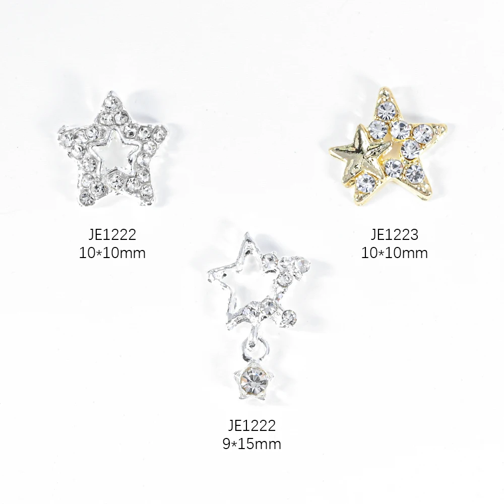 10Pcs  Five-Pointed-Star Alloy Nail Art Jewelry Star Charm 3D Silver Crystal Diamond DIY Nail Art Trinkets Manicure Decor#JE1222